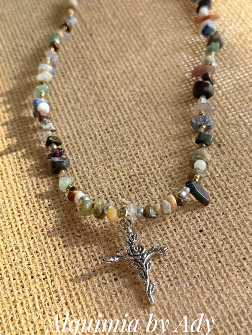 Multi stone Rosary Necklace with Crucifix - Picture 7 of 11